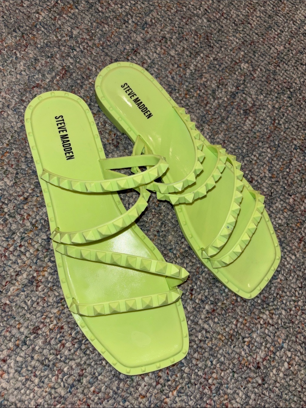 Steve Madden Neon Lime Studded Multi-Strap Slide Sandals